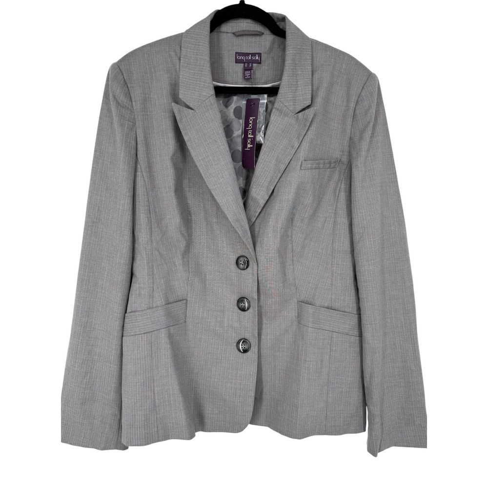 NWT Long Tall Sally Mini Herringbone Jacket Grey 3-Button Blazer Size 16 Career
